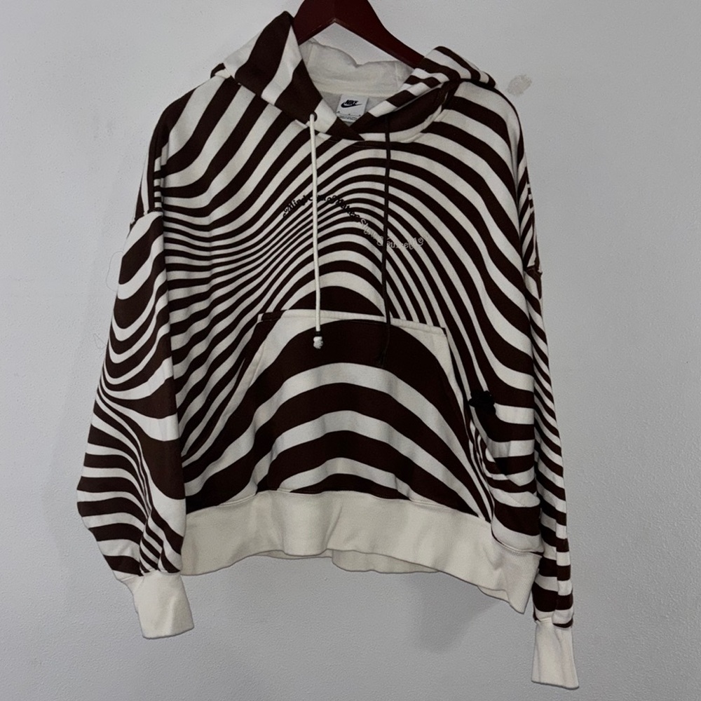 Nike Brown and White Striped Hoodie